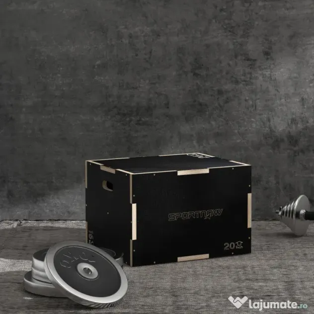 SPORTNOW Cutie Pliometrică pentru Sărituri cu 3 Înălțimi din Lemn Antiderapant, 61-51-41 cm, Negru