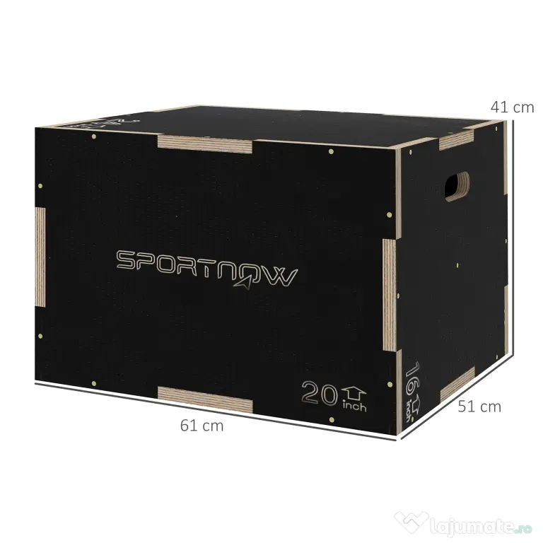 SPORTNOW Cutie Pliometrică pentru Sărituri cu 3 Înălțimi din Lemn Antiderapant, 61-51-41 cm, Negru