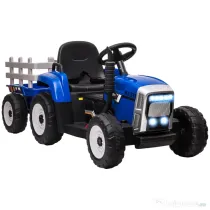 HOMCOM Tractor Electric pentru Copii cu Remorcă Detașabilă, Telecomandă, Port USB, Muzică și Lumini, 3-6 Ani, Albastru