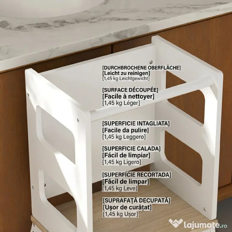 AIYAPLAY Turn Montessori pentru Copii cu Tablă și Balustradă, din Lemn, 55x52.5x87.5 cm, Alb și Lemn Natur