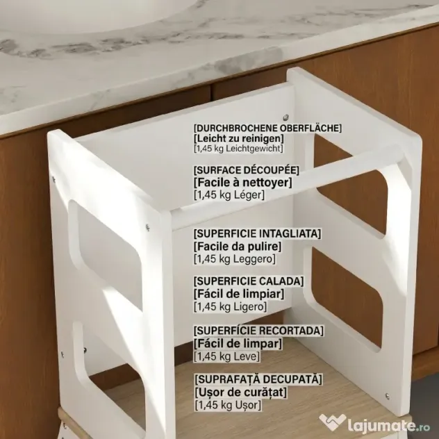 AIYAPLAY Turn Montessori pentru Copii cu Tablă și Balustradă, din Lemn, 55x52.5x87.5 cm, Alb și Lemn Natur