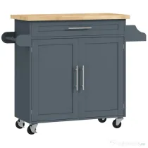 HOMCOM Carucior de bucătărie din lemn cu sertar, suport pentru condimente și dulap, 109x40x89 cm, gri și culoare lemn