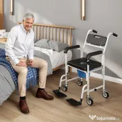 HOMCOM Scaun cu rotile cu WC impermeabil 4 în 1 cu suporturi pentru picioare rabatabile, din aluminiu și plastic, negru