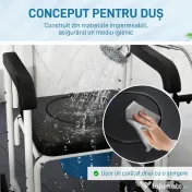 HOMCOM Scaun cu rotile cu WC impermeabil 4 în 1 cu suporturi pentru picioare rabatabile, din aluminiu și plastic, negru