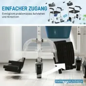 HOMCOM Scaun cu rotile cu WC impermeabil 4 în 1 cu suporturi pentru picioare rabatabile, din aluminiu și plastic, negru
