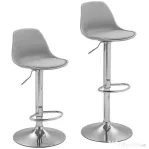 HOMCOM Set 2 Scaune de Bar cu Spătar și Suport pentru Picioare, din PP, Piele PU și Oțel, 38x42x82-104 cm, Gri