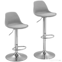 HOMCOM Set 2 Scaune de Bar cu Spătar și Suport pentru Picioare, din PP, Piele PU și Oțel, 38x42x82-104 cm, Gri
