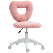 HOMCOM Scaun de Birou Rotativ cu Spătar în Formă de Inimă, Înălțime Reglabilă, Țesătură Teddy, 45x56x78-88 cm, Roz 