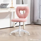 HOMCOM Scaun de Birou Rotativ cu Spătar în Formă de Inimă, Înălțime Reglabilă, Țesătură Teddy, 45x56x78-88 cm, Roz 
