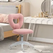 HOMCOM Scaun de Birou Rotativ cu Spătar în Formă de Inimă, Înălțime Reglabilă, Țesătură Teddy, 45x56x78-88 cm, Roz 