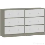 HOMCOM Comodă cu 6 sertare pliabile cu mânere duble, din lemn, oțel și material textil, 114x30x70 cm, alb și gri