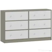 HOMCOM Comodă cu 6 sertare pliabile cu mânere duble, din lemn, oțel și material textil, 114x30x70 cm, alb și gri 