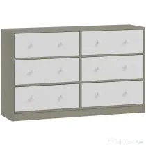 HOMCOM Comodă cu 6 sertare pliabile cu mânere duble, din lemn, oțel și material textil, 114x30x70 cm, alb și gri