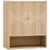 HOMCOM Dulap suspendat pentru baie cu raft deschis și uși decorate, blat cu efect de marmură, 60x18x70 cm, stejar 
