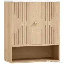 HOMCOM Dulap suspendat pentru baie cu raft deschis și uși decorate, blat cu efect de marmură, 60x18x70 cm, stejar