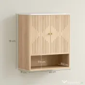 HOMCOM Dulap suspendat pentru baie cu raft deschis și uși decorate, blat cu efect de marmură, 60x18x70 cm, stejar 