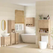 HOMCOM Dulap suspendat pentru baie cu raft deschis și uși decorate, blat cu efect de marmură, 60x18x70 cm, stejar 