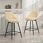 HOMCOM Set 2 Scaune de Bar cu Spătar și Brațe Rotative din Catifea Bej