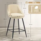 HOMCOM Set 2 Scaune de Bar cu Spătar și Brațe Rotative din Catifea Bej