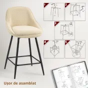 HOMCOM Set 2 Scaune de Bar cu Spătar și Brațe Rotative din Catifea Bej