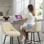 HOMCOM Set 2 Scaune de Bar cu Spătar și Brațe Rotative din Catifea Bej