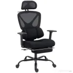 HOMCOM Scaun de Birou Ergonomic și Respirabil cu Suport Lombar Dinamic și Suport pentru Picioare, 73x75x120-128 cm, Negru