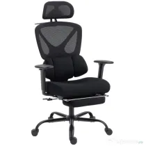 HOMCOM Scaun de Birou Ergonomic și Respirabil cu Suport Lombar Dinamic și Suport pentru Picioare, 73x75x120-128 cm, Negru