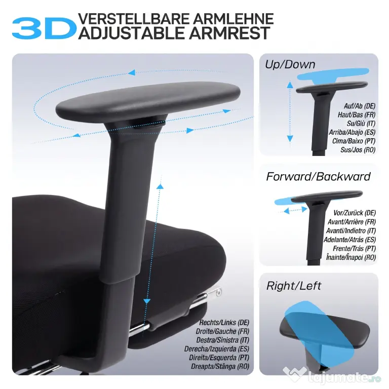 HOMCOM Scaun de Birou Ergonomic și Respirabil cu Suport Lombar Dinamic și Suport pentru Picioare, 73x75x120-128 cm, Negru