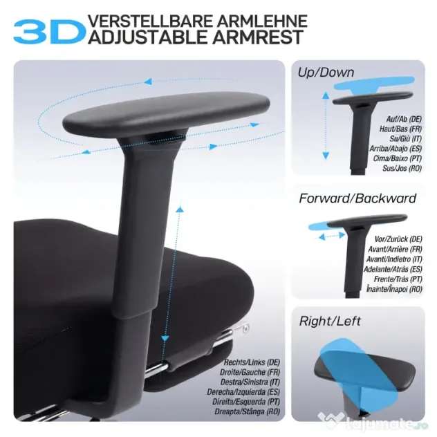 HOMCOM Scaun de Birou Ergonomic și Respirabil cu Suport Lombar Dinamic și Suport pentru Picioare, 73x75x120-128 cm, Negru