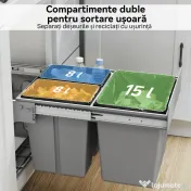 HOMCOM Cos de Gunoi Extractibil Sub Chiuveta 31L, 3 Recipiente Detasabile, 48x34,3x35,1 cm, Gri Deschis 