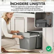 HOMCOM Cos de Gunoi Extractibil Sub Chiuveta 31L, 3 Recipiente Detasabile, 48x34,3x35,1 cm, Gri Deschis 