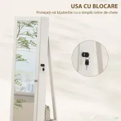 HOMCOM Oglindă Suport pentru Bijuterii, Oglindă de podea Pivotantă Modernă pentru Dormitor, 38x38x160 cm, Alb