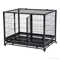 PawHut Cușcă Boxă pentru Câini și Cățeluși, Utilizare Interior/Exterior, Cadru Metalic Robust cu Rotițe, 92×62×75 cm, Negru