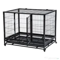 PawHut Cușcă Boxă pentru Câini și Cățeluși, Utilizare Interior/Exterior, Cadru Metalic Robust cu Rotițe, 92×62×75 cm, Negru