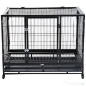 PawHut Cușcă Boxă pentru Câini și Cățeluși, Utilizare Interior/Exterior, Cadru Metalic Robust cu Rotițe, 92×62×75 cm, Negru