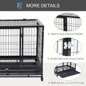 PawHut Cușcă Boxă pentru Câini și Cățeluși, Utilizare Interior/Exterior, Cadru Metalic Robust cu Rotițe, 92×62×75 cm, Negru