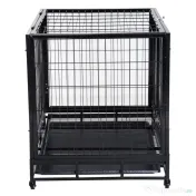 PawHut Cușcă Boxă pentru Câini și Cățeluși, Utilizare Interior/Exterior, Cadru Metalic Robust cu Rotițe, 92×62×75 cm, Negru