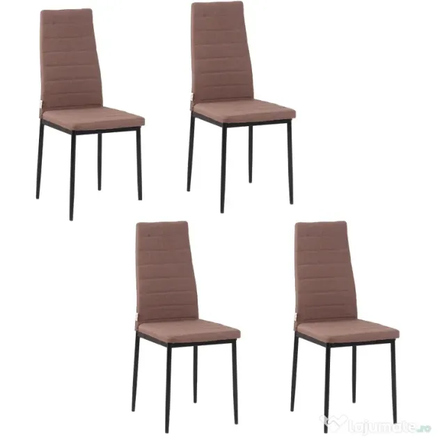 HOMCOM Set 4 Scaune Moderne pentru Dining și Bucătărie, Scaune Căptușite cu Cadru Metalic Robust, Textil Kaki