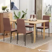 HOMCOM Set 4 Scaune Moderne pentru Dining și Bucătărie, Scaune Căptușite cu Cadru Metalic Robust, Textil Kaki 