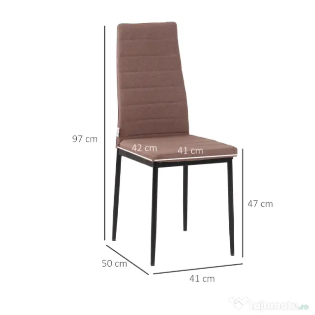 HOMCOM Set 4 Scaune Moderne pentru Dining și Bucătărie, Scaune Căptușite cu Cadru Metalic Robust, Textil Kaki
