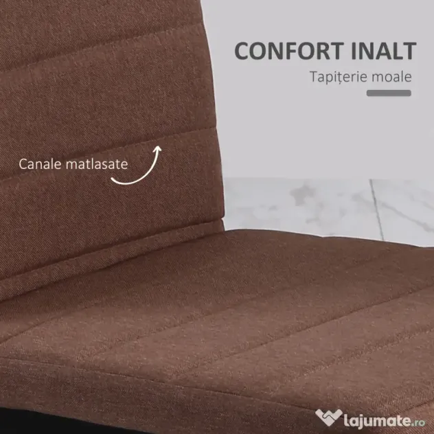 HOMCOM Set 4 Scaune Moderne pentru Dining și Bucătărie, Scaune Căptușite cu Cadru Metalic Robust, Textil Kaki