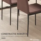 HOMCOM Set 4 Scaune Moderne pentru Dining și Bucătărie, Scaune Căptușite cu Cadru Metalic Robust, Textil Kaki 