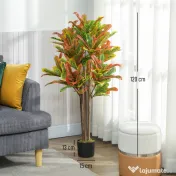 HOMCOM Plantă Artificială Croton cu 139 Frunze Modelabile și Ghiveci Alb din PP și Ciment, Plantă Falsă din PEVA și Lemn, 55x55x120 cm, Multicolor