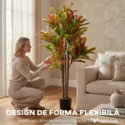 HOMCOM Plantă Artificială Croton cu 139 Frunze Modelabile și Ghiveci Alb din PP și Ciment, Plantă Falsă din PEVA și Lemn, 55x55x120 cm, Multicolor