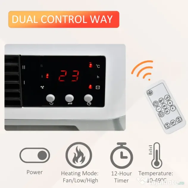 HOMCOM Soba Electrica de Perete cu Telecomanda Timer de Temperatura Reglabila Timer 12h