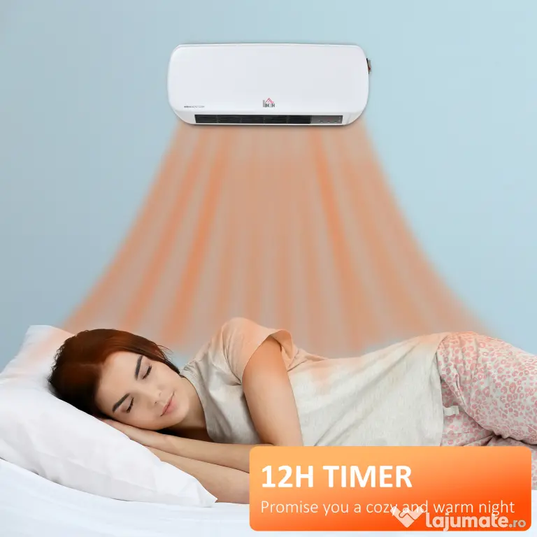 HOMCOM Soba Electrica de Perete cu Telecomanda Timer de Temperatura Reglabila Timer 12h