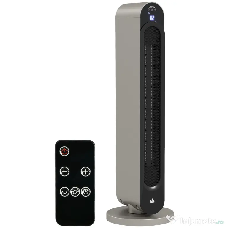 HOMCOM Incalzitor Electric Oscilant cu 3 Moduri de Incalzire, Incalzitor cu ventilator cu Temperatura Reglabila si Telecomanda, din ABS, Ø25x73.5 cm, Argintiu