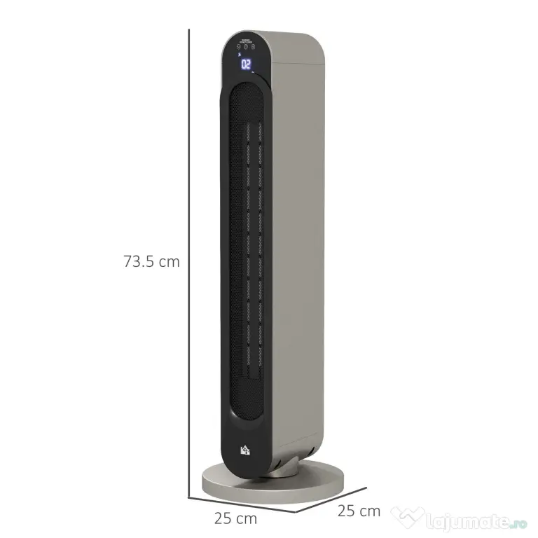 HOMCOM Incalzitor Electric Oscilant cu 3 Moduri de Incalzire, Incalzitor cu ventilator cu Temperatura Reglabila si Telecomanda, din ABS, Ø25x73.5 cm, Argintiu