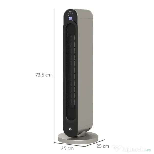 HOMCOM Incalzitor Electric Oscilant cu 3 Moduri de Incalzire, Incalzitor cu ventilator cu Temperatura Reglabila si Telecomanda, din ABS, Ø25x73.5 cm, Argintiu