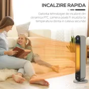 HOMCOM Incalzitor Electric Oscilant cu 3 Moduri de Incalzire, Incalzitor cu ventilator cu Temperatura Reglabila si Telecomanda, din ABS, Ø25x73.5 cm, Argintiu 